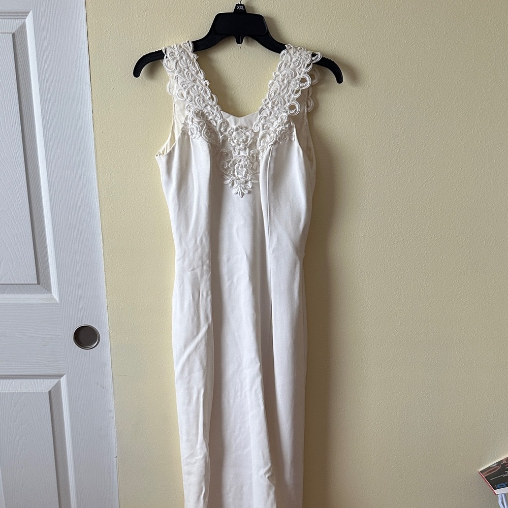 Ivory Sleeveless Maxi Dress with Crochet Yoke